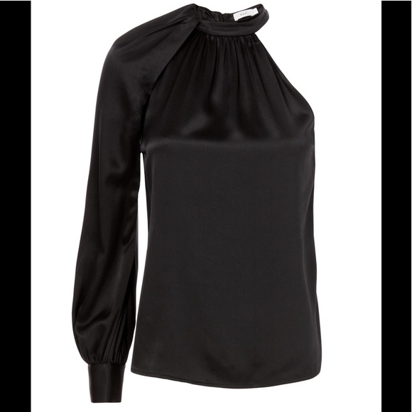 A.L.C. Piper Black Silk One Shoulder Blouse SZ 2 - Picture 3 of 3